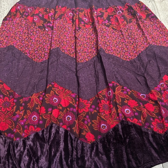 Sold! Deep purple and red/burgundy, multi floral maxi skirt with elastic waist - Picture 4 of 6